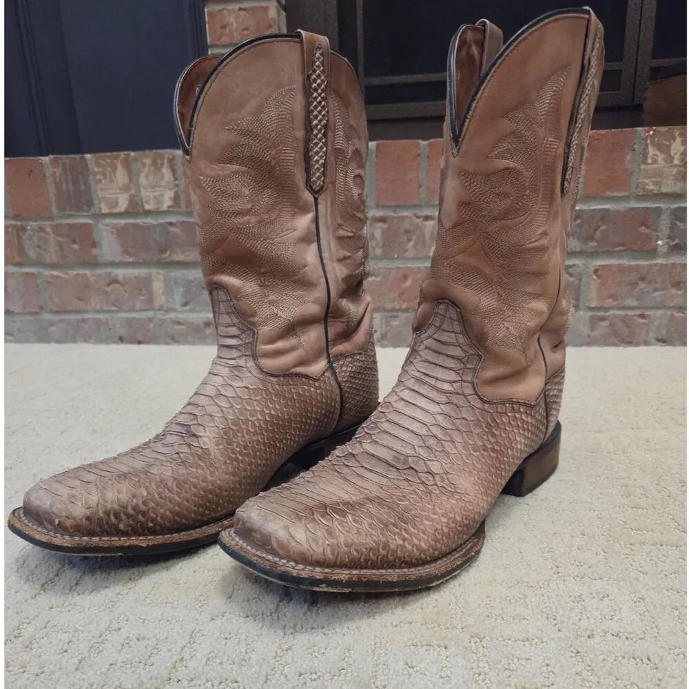 Dan Post Boots Ka Python Print Western Size 12 Tan Light Brown Leather Upper